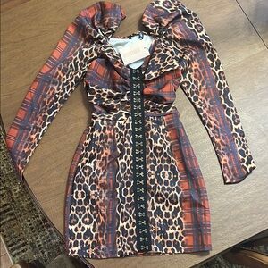 Missguided+ Red and Orange Puff Sleeve Bodycon Dress